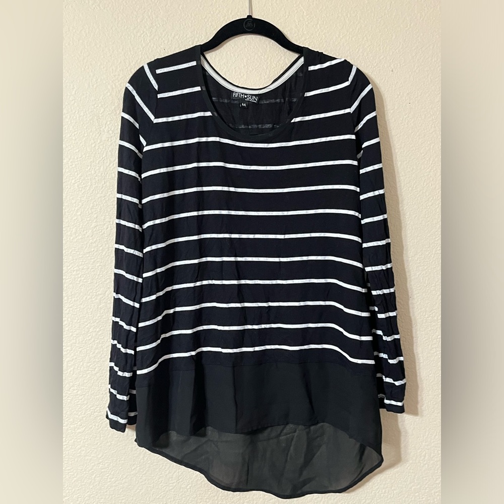 Fifth Sun Black and White Striped Long Sleeve Blouse
